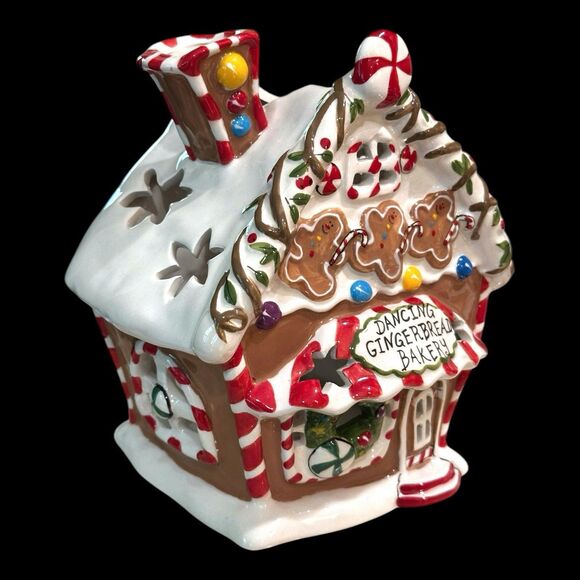 Vtg 2012 Blue Sky Clayworks "Dancing Gingerbread Bakery" Tea Light Candleholder - Picture 7 of 15